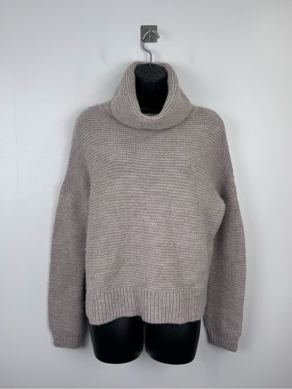 360Cashmere Women Merino Wool Alpaca Blend Cowl Neck Cable Knit Sweater Size XS